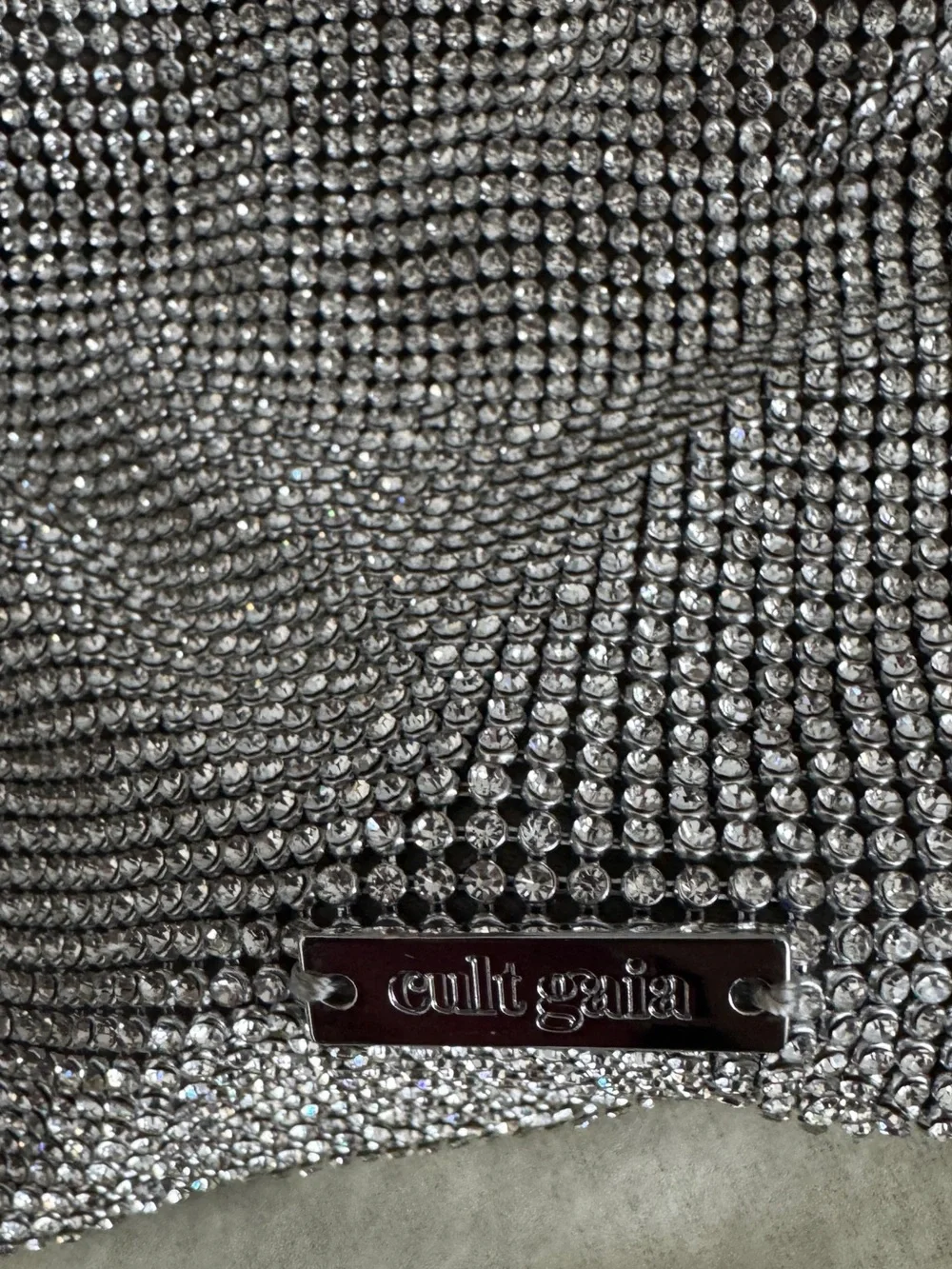 cult gaia Silver Crystal Mesh Evening Clutch